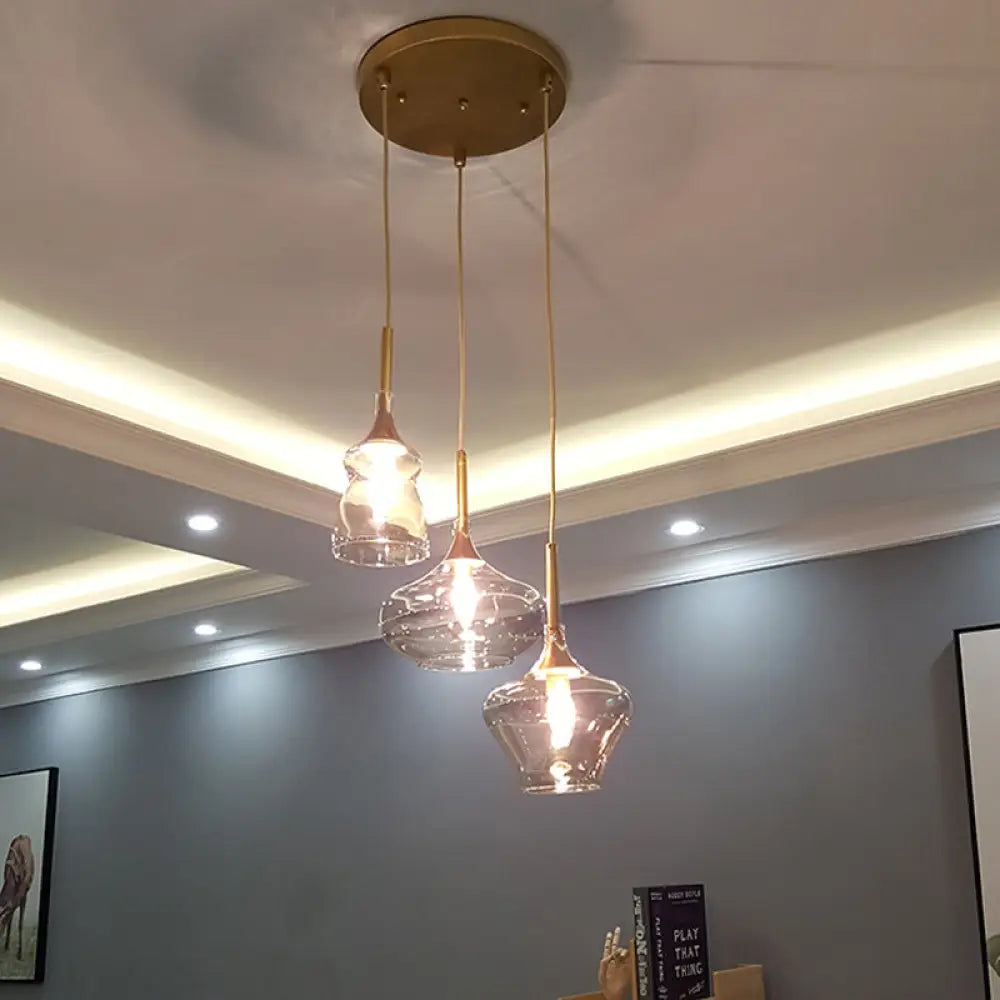 Modern Wavy Glass Ceiling Light With 3 Bulbs And Gold Pendant Clear