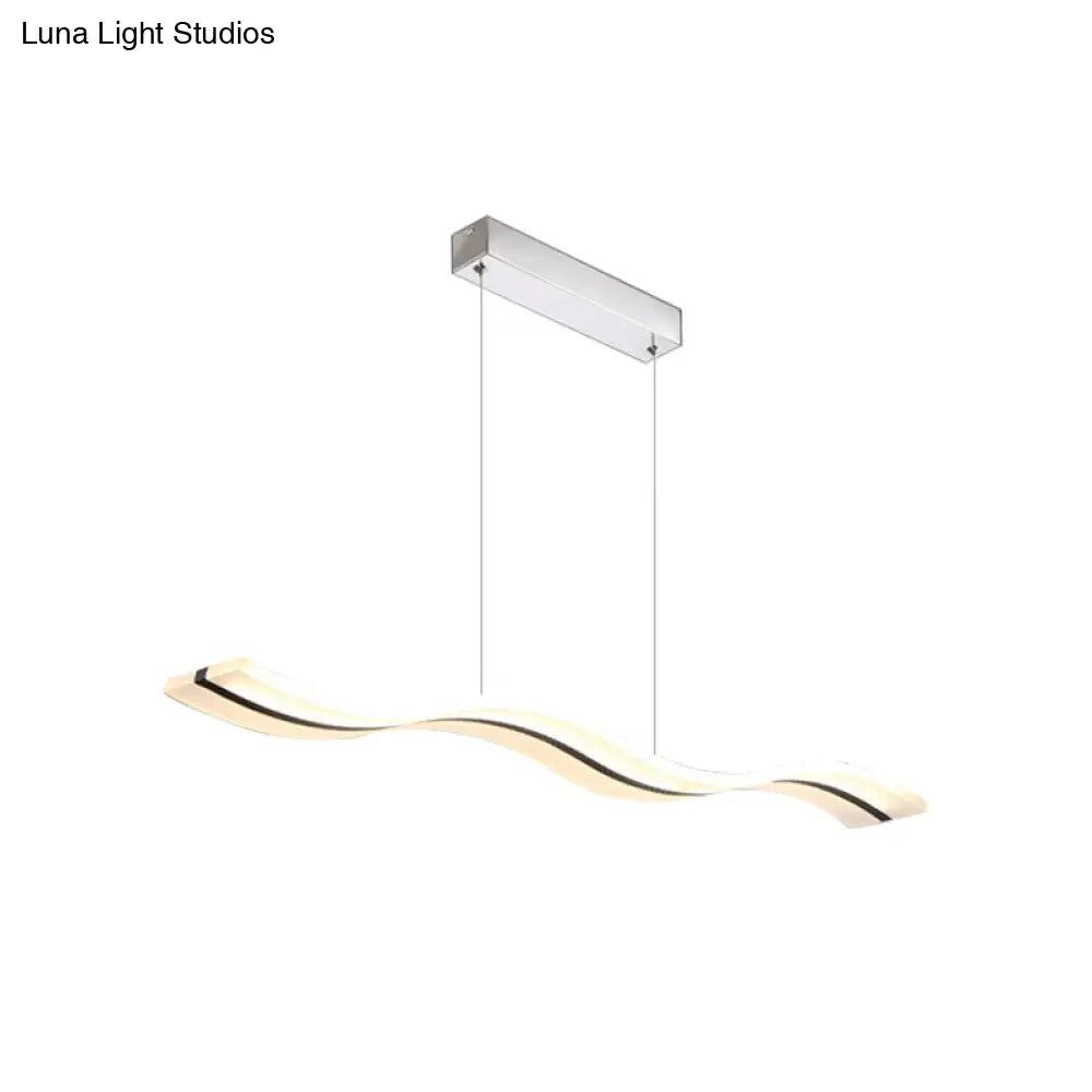 Modern Wavy Pendant Led Light In White For Office Ceiling - Sleek Acrylic Minimalist Design