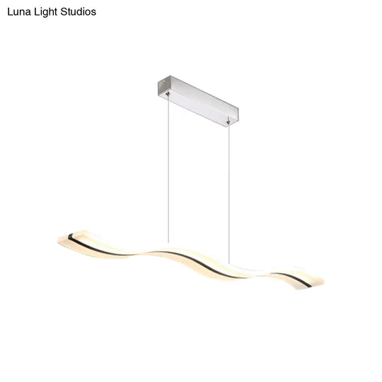 Modern Wavy Pendant Led Light In White For Office Ceiling - Sleek Acrylic Minimalist Design