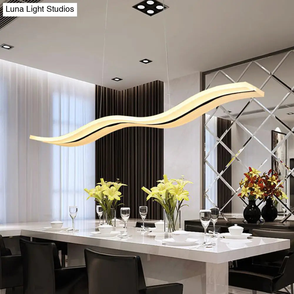 White Wavy Office Pendant Light - Minimalist Led Hanging Ceiling Fixture