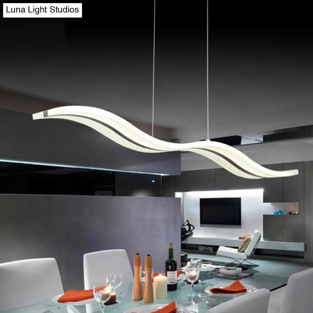 Modern Wavy Pendant Led Light In White For Office Ceiling - Sleek Acrylic Minimalist Design