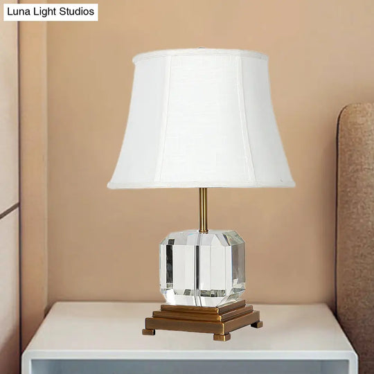 Modern White 1-Head Study Lamp With Fabric Shade - Sleek Reading Light