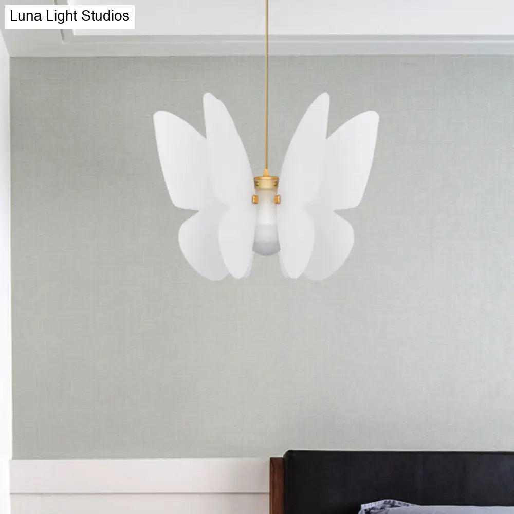 White Acrylic Butterfly Ceiling Pendant Light Kit - Modern Single Head For Dining Room