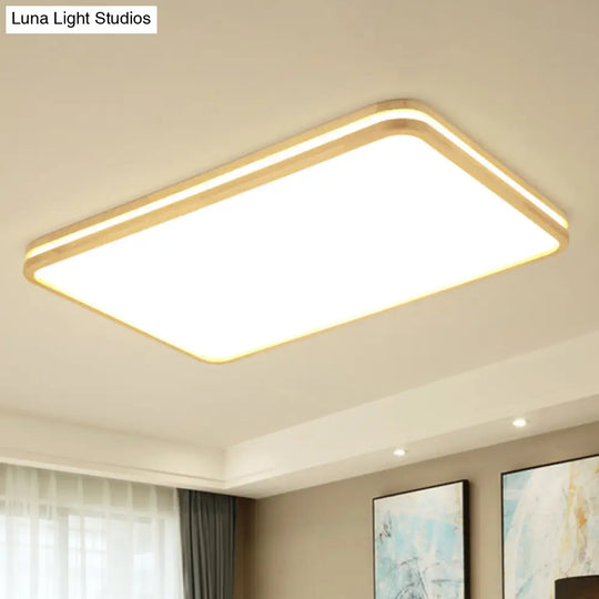 Modern White Acrylic Ceiling Light With Wooden Trim For Living Rooms