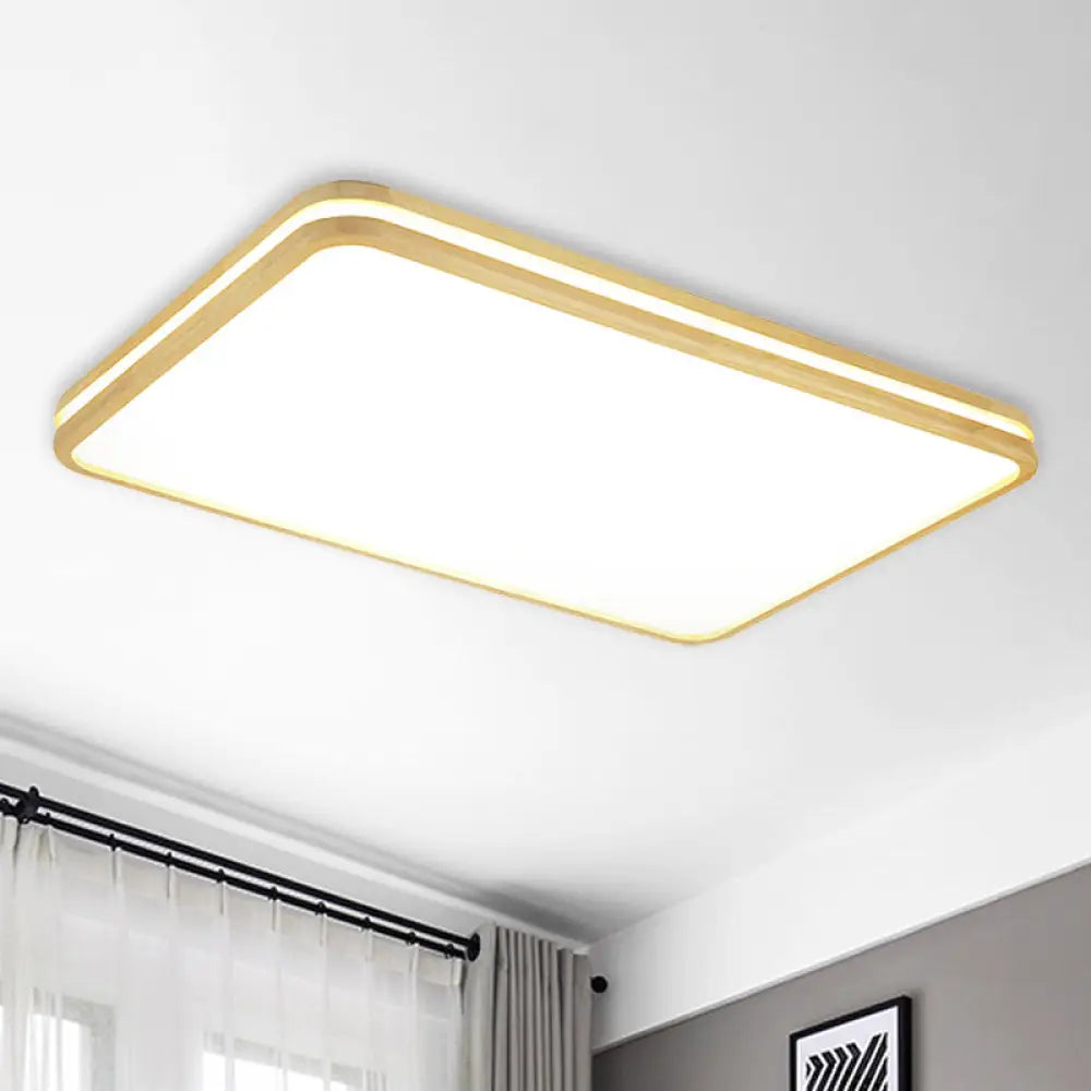 Modern White Acrylic Ceiling Light With Wooden Trim For Living Rooms /