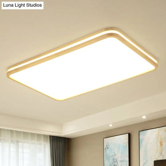 Modern White Acrylic Ceiling Light With Wooden Trim For Living Rooms
