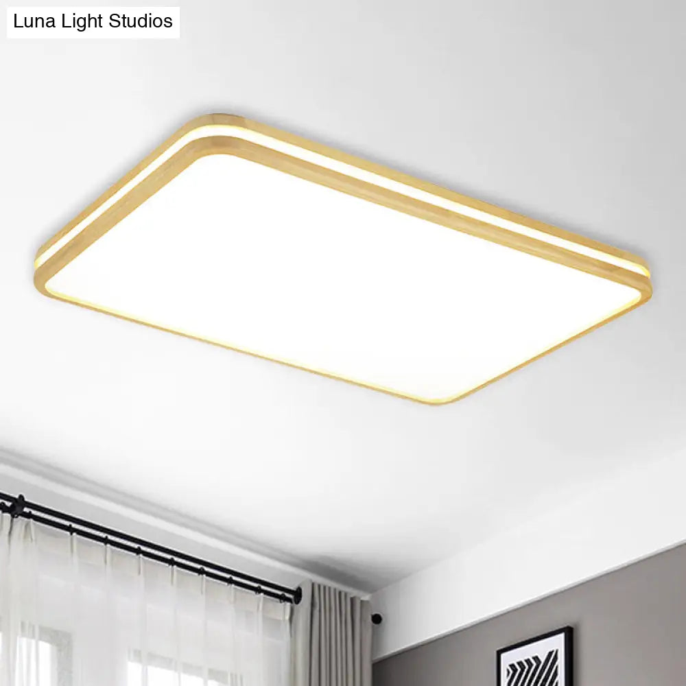 Modern White Acrylic Ceiling Light With Wooden Trim For Living Rooms /