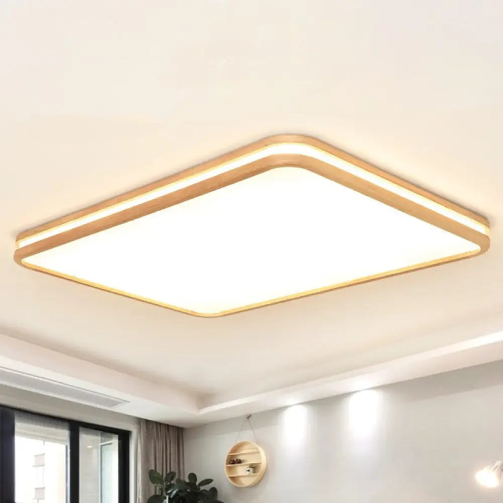 Modern White Acrylic Ceiling Light With Wooden Trim For Living Rooms / Warm