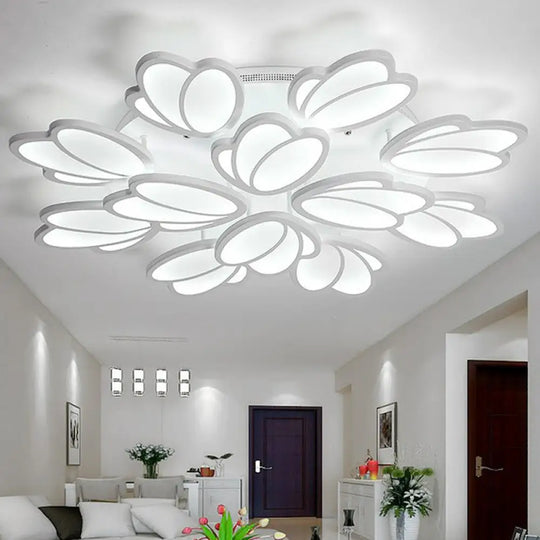 Modern White Acrylic Floral Led Semi Flush Ceiling Light Fixture For Living Room 12 / Remote Control