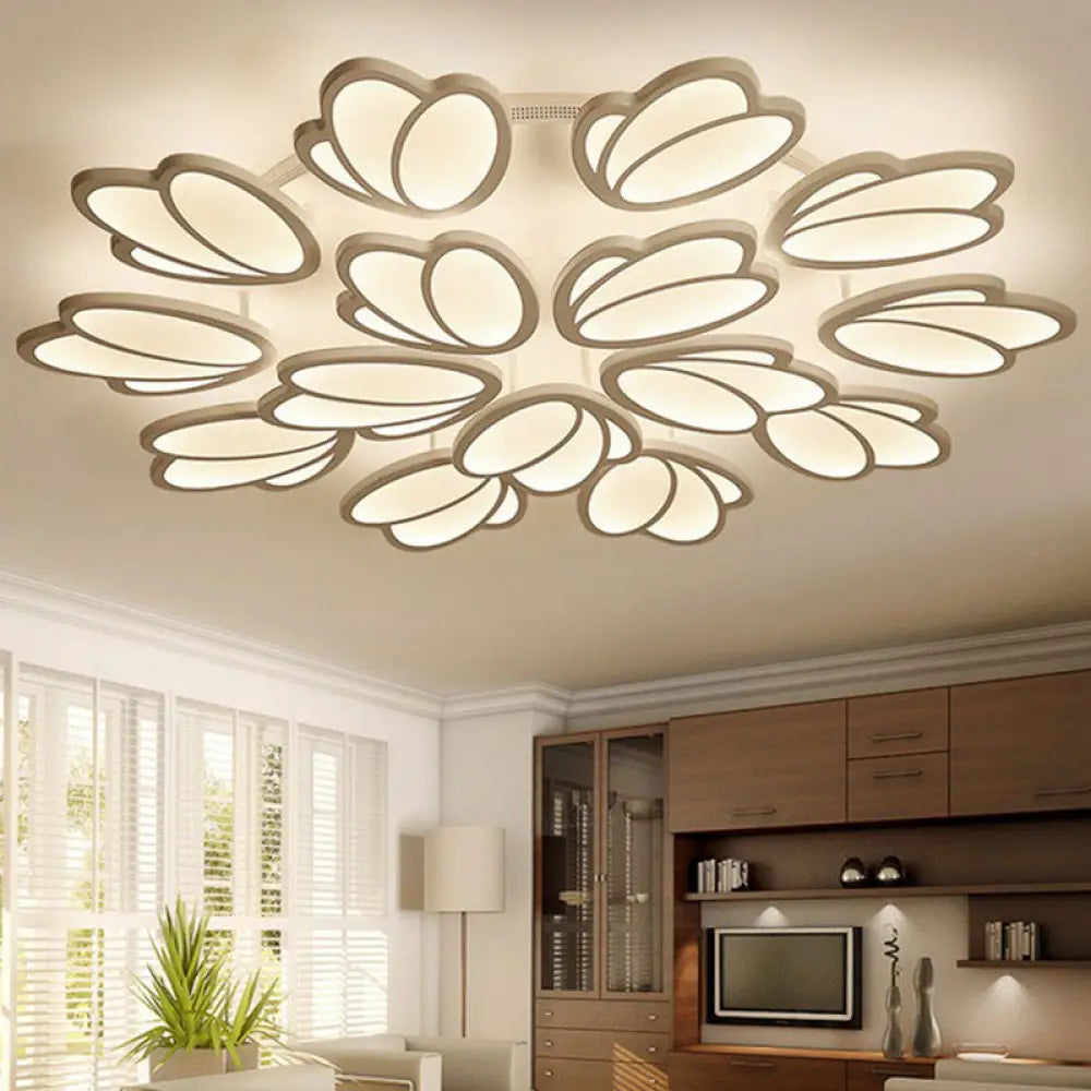 Modern White Acrylic Floral Led Semi Flush Ceiling Light Fixture For Living Room 15 / Warm