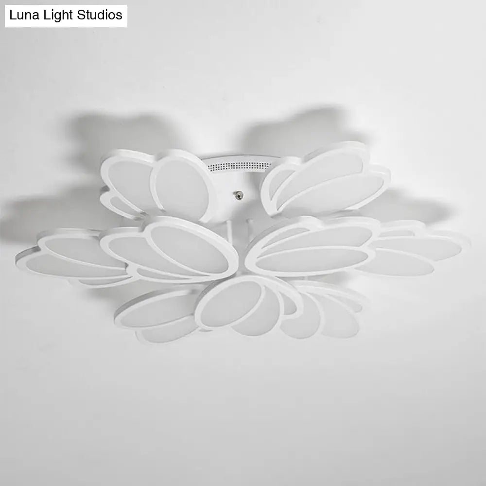 Modern White Acrylic Floral Led Semi Flush Ceiling Light Fixture For Living Room