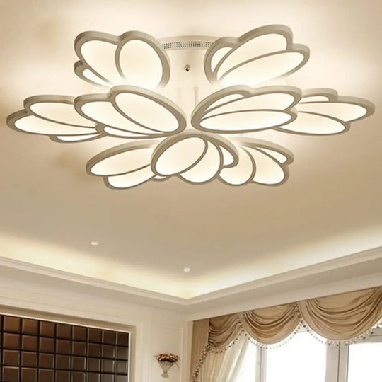 Modern White Acrylic Floral Led Semi Flush Ceiling Light Fixture For Living Room 9 / Warm