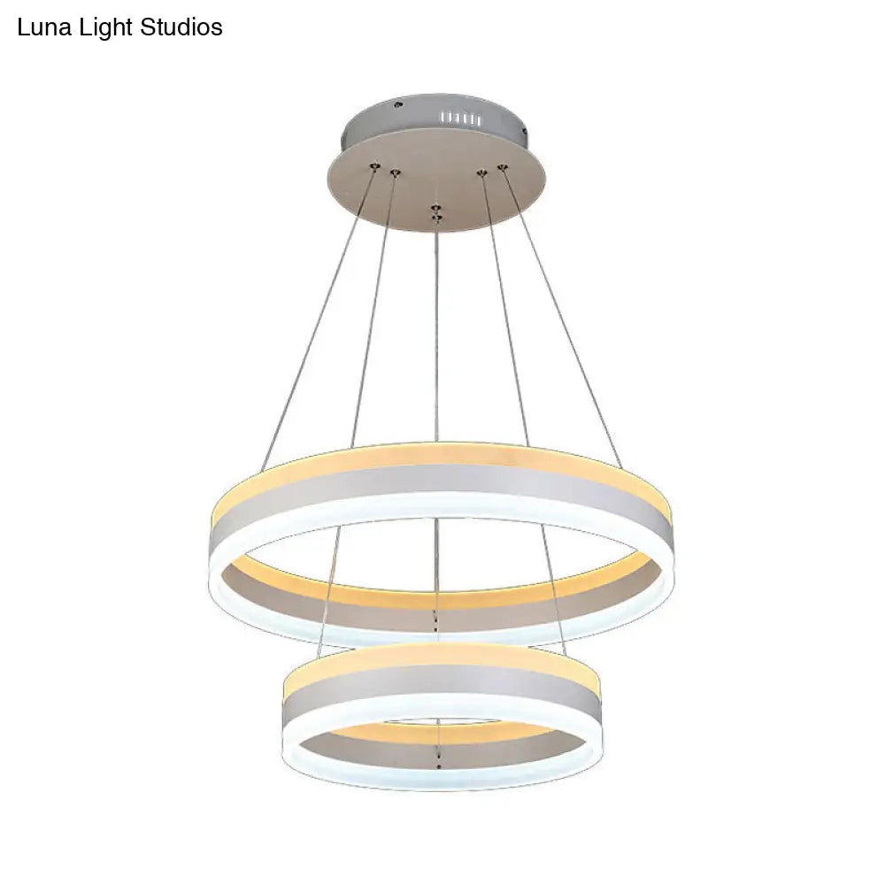 Modern Hoop Pendant Chandelier Acrylic 2-Head Led Hanging Light Kit In White - Stylish Addition To