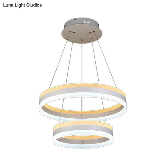 Modern Hoop Pendant Chandelier Acrylic 2-Head Led Hanging Light Kit In White - Stylish Addition To