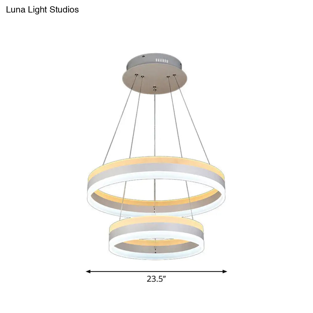 Modern Hoop Pendant Chandelier Acrylic 2-Head Led Hanging Light Kit In White - Stylish Addition To