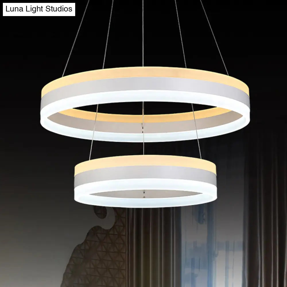 Modern Hoop Pendant Chandelier Acrylic 2-Head Led Hanging Light Kit In White - Stylish Addition To