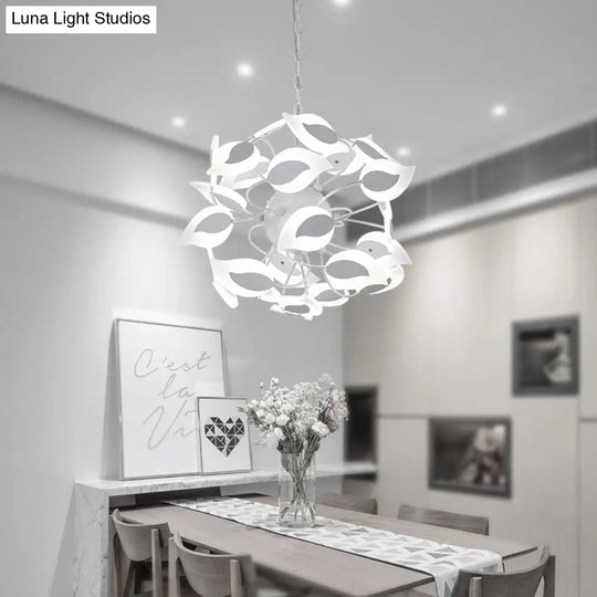 Modern White Acrylic Leaf Chandelier With Led Lights - Ideal Pendant Lighting Fixture For Dining