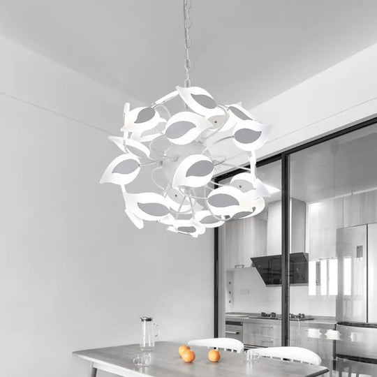 Modern White Acrylic Leaf Chandelier With Led Lights - Ideal Pendant Lighting Fixture For Dining