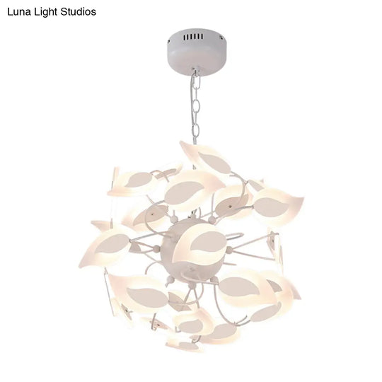 Modern White Acrylic Leaf Chandelier With Led Lights - Ideal Pendant Lighting Fixture For Dining