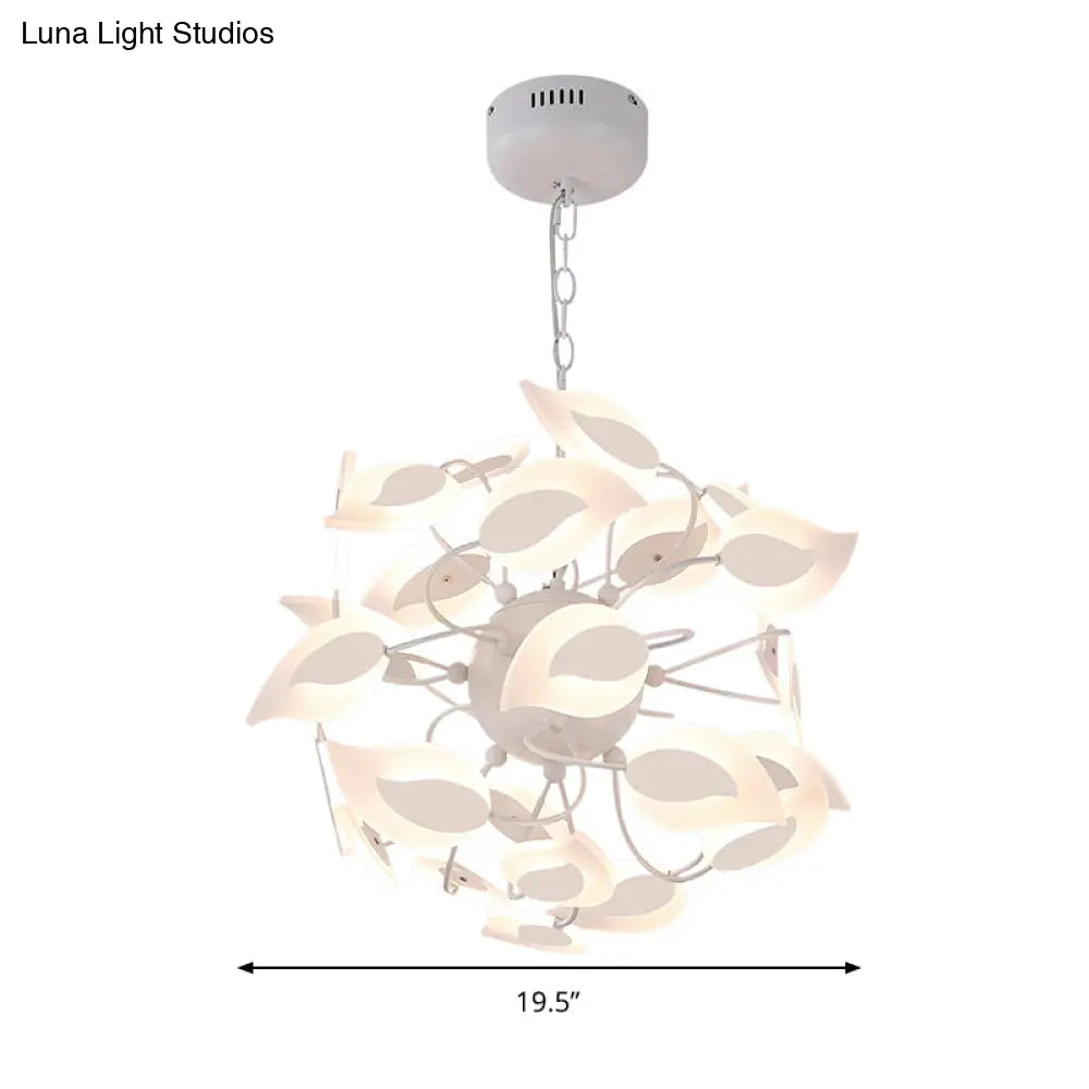 Modern White Acrylic Leaf Chandelier With Led Lights - Ideal Pendant Lighting Fixture For Dining