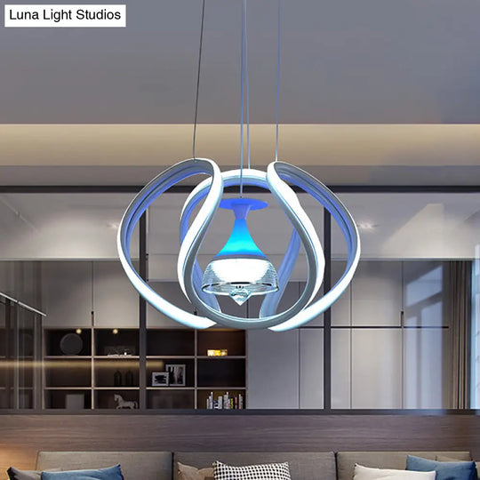 Modern White Acrylic Led Wave Ceiling Pendant Lighting Fixture With Wine Cup Inside For Dining Room