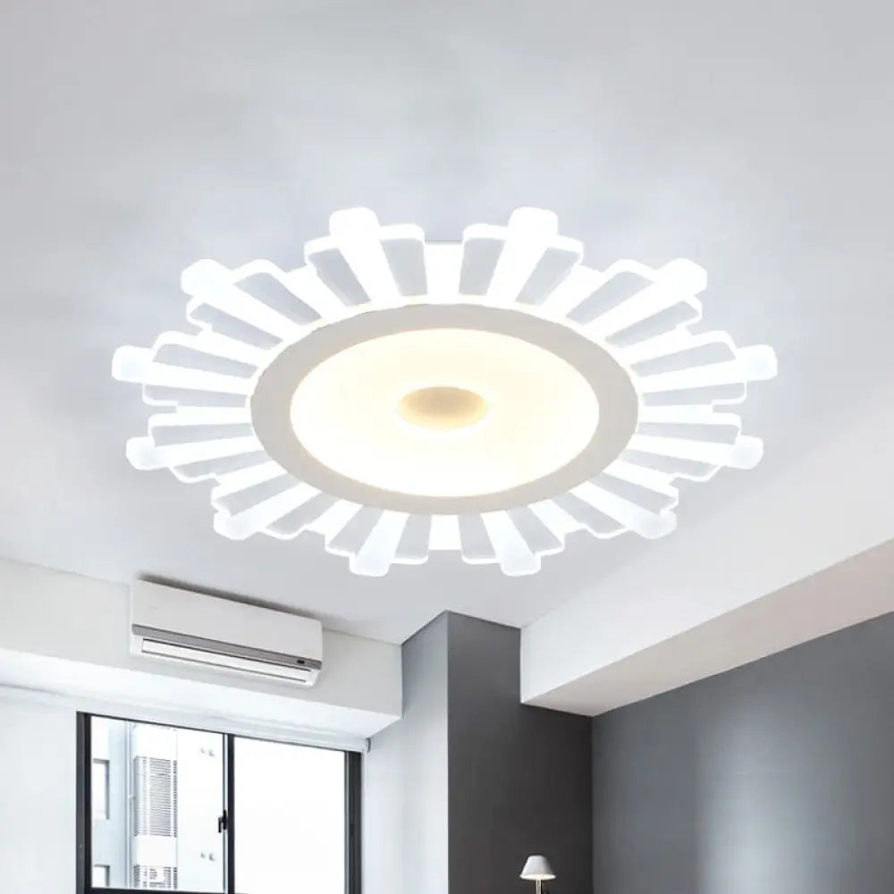 Modern White Acrylic Sun Shape Flush Light - Office Ceiling Mount / 16.5’