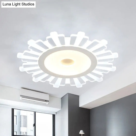 Modern White Acrylic Sun Shape Flush Light - Office Ceiling Mount / 16.5
