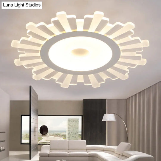 Modern White Acrylic Sun Shape Flush Light - Office Ceiling Mount / Warm 16.5