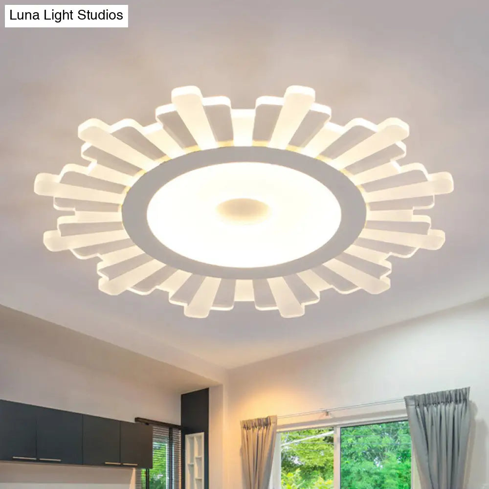 Modern White Acrylic Sun Shape Flush Light - Office Ceiling Mount / Warm 20.5