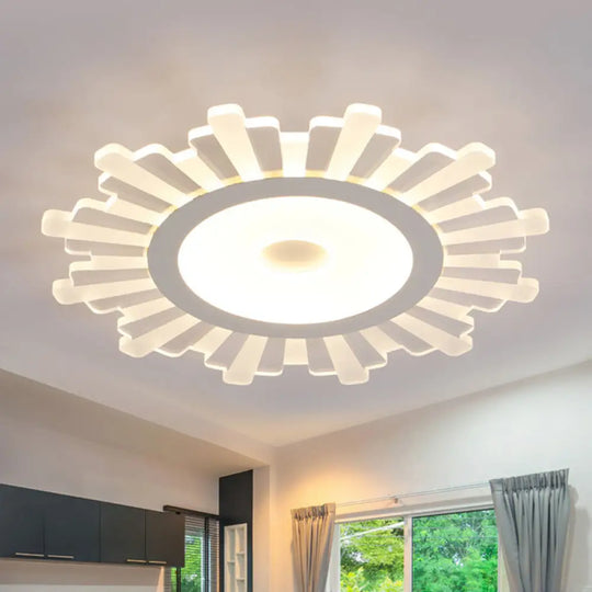Modern White Acrylic Sun Shape Flush Light - Office Ceiling Mount / Warm 20.5’