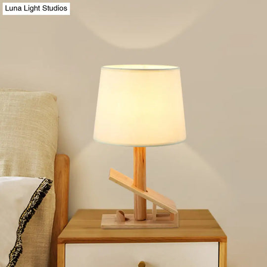 Modern White Adjustable Table Lamp With Clip Shape Wood Nightstand Light