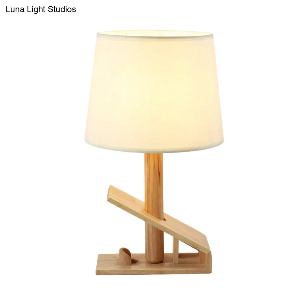 Modern White Adjustable Table Lamp With Clip Shape Wood Nightstand Light