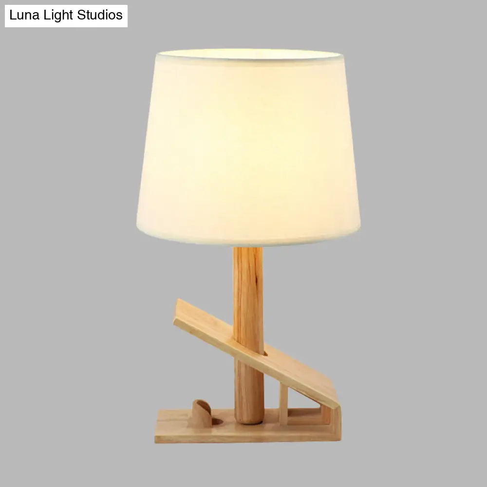 Modern White Adjustable Table Lamp With Clip Shape Wood Nightstand Light