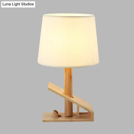 Modern White Adjustable Table Lamp With Clip Shape Wood Nightstand Light