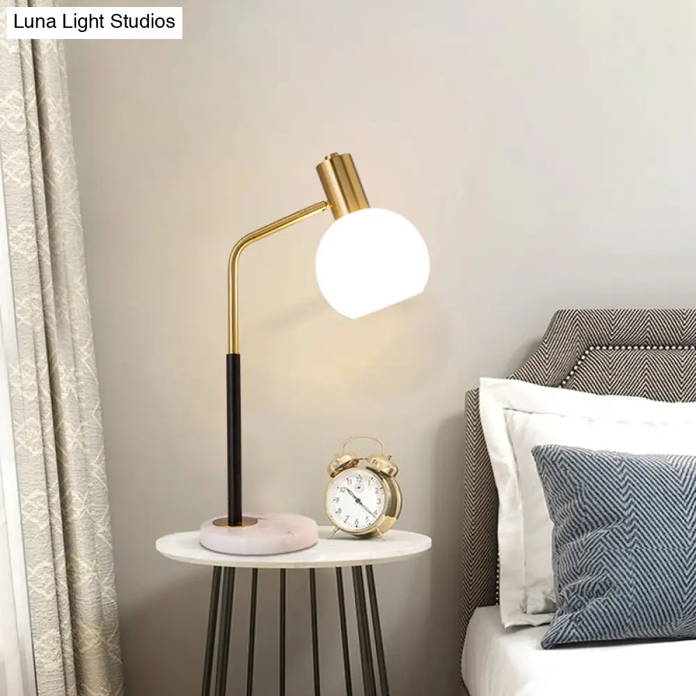 Modern White/Amber Glass Globe Book Light Table Lamp - Marble Base