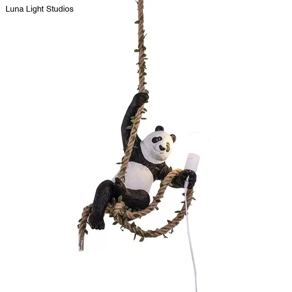 Modern White And Black Panda Hanging Lamp - Artistic 1-Bulb Pendant Ceiling Light For Restaurants