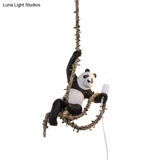 Modern White And Black Panda Hanging Lamp - Artistic 1-Bulb Pendant Ceiling Light For Restaurants