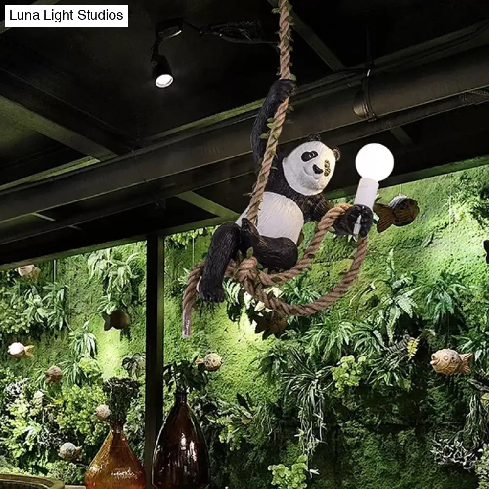 Modern White And Black Panda Hanging Lamp - Artistic 1-Bulb Pendant Ceiling Light For Restaurants