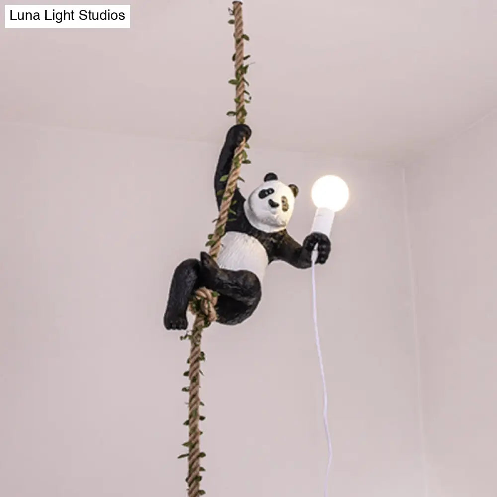 Modern White And Black Panda Hanging Lamp - Artistic 1-Bulb Pendant Ceiling Light For Restaurants