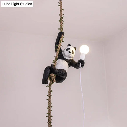 Modern White And Black Panda Hanging Lamp - Artistic 1-Bulb Pendant Ceiling Light For Restaurants