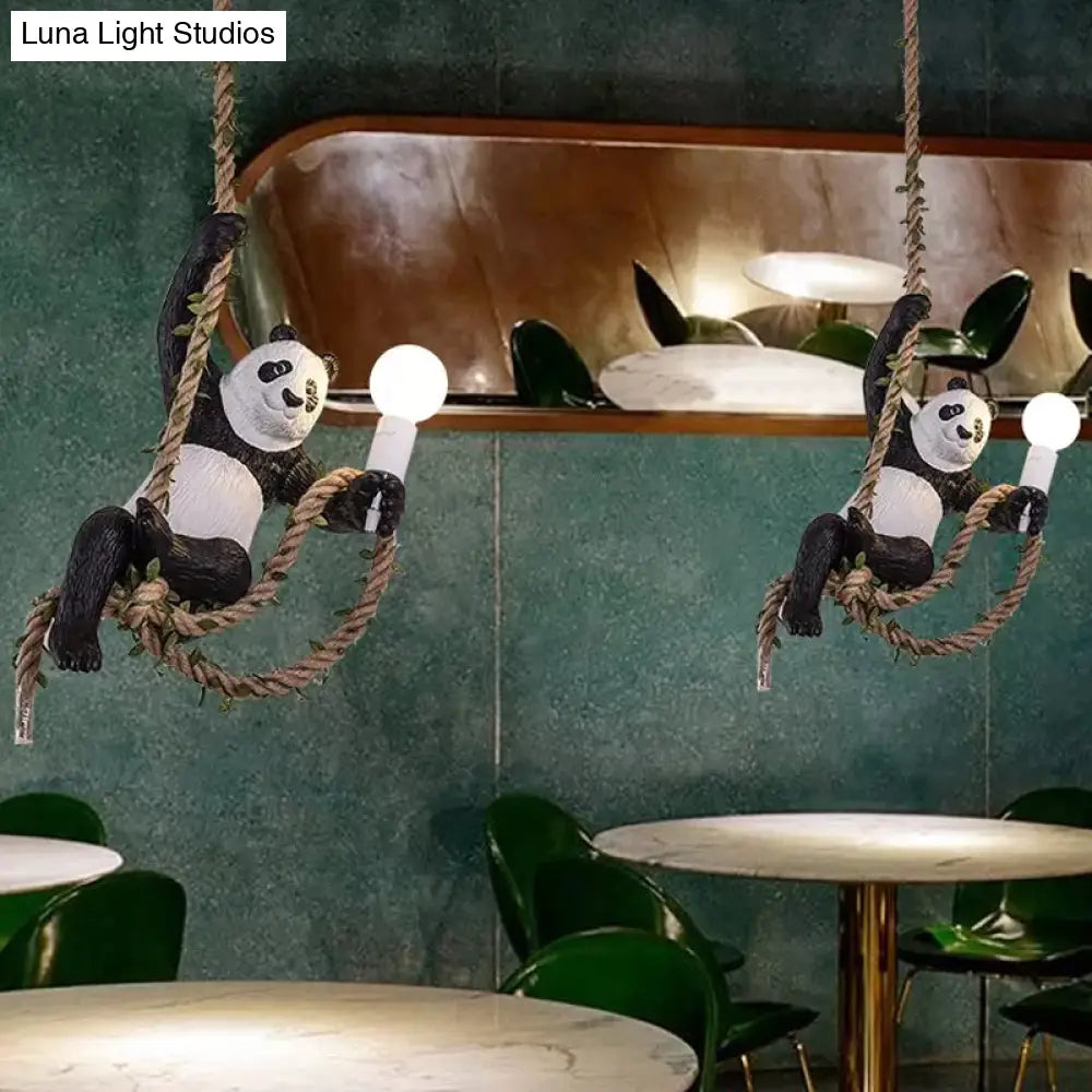 Modern White And Black Panda Hanging Lamp - Artistic 1-Bulb Pendant Ceiling Light For Restaurants