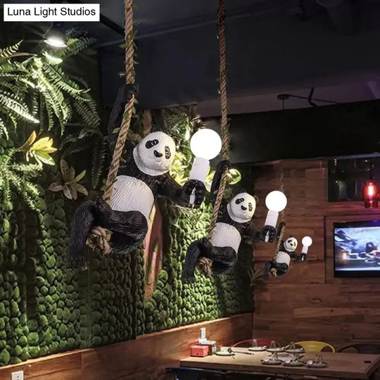 Modern White And Black Panda Hanging Lamp - Artistic 1-Bulb Pendant Ceiling Light For Restaurants