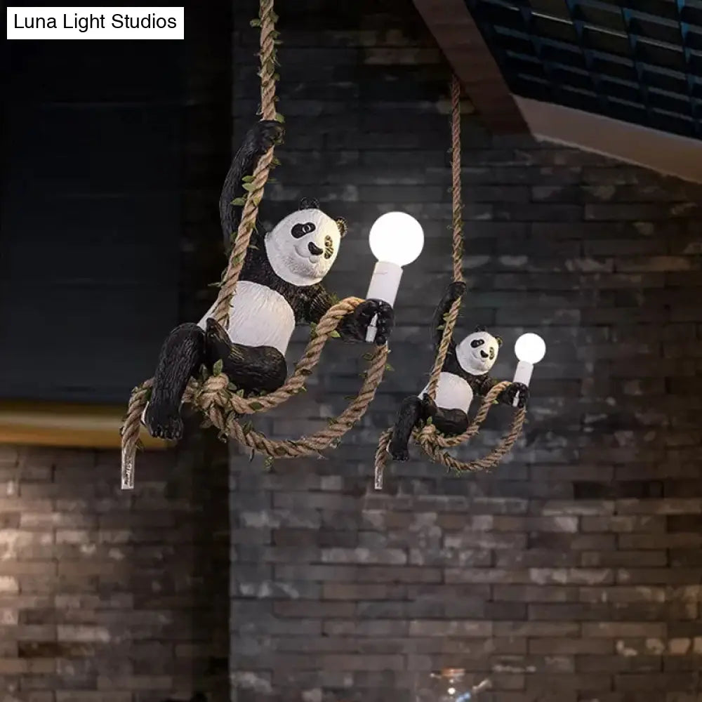 Modern White And Black Panda Hanging Lamp - Artistic 1-Bulb Pendant Ceiling Light For Restaurants