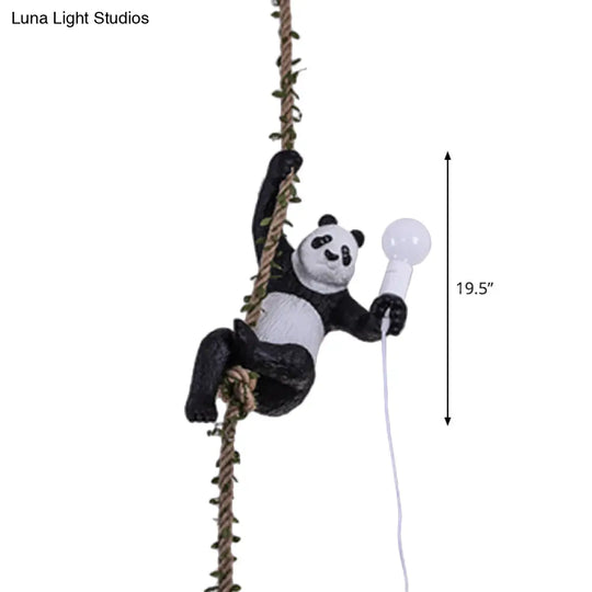 Modern White And Black Panda Hanging Lamp - Artistic 1-Bulb Pendant Ceiling Light For Restaurants