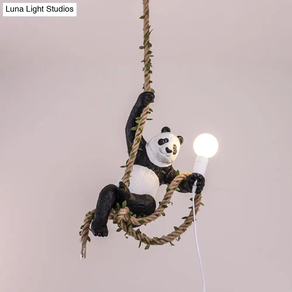 Modern White And Black Panda Hanging Lamp - Artistic 1-Bulb Pendant Ceiling Light For Restaurants