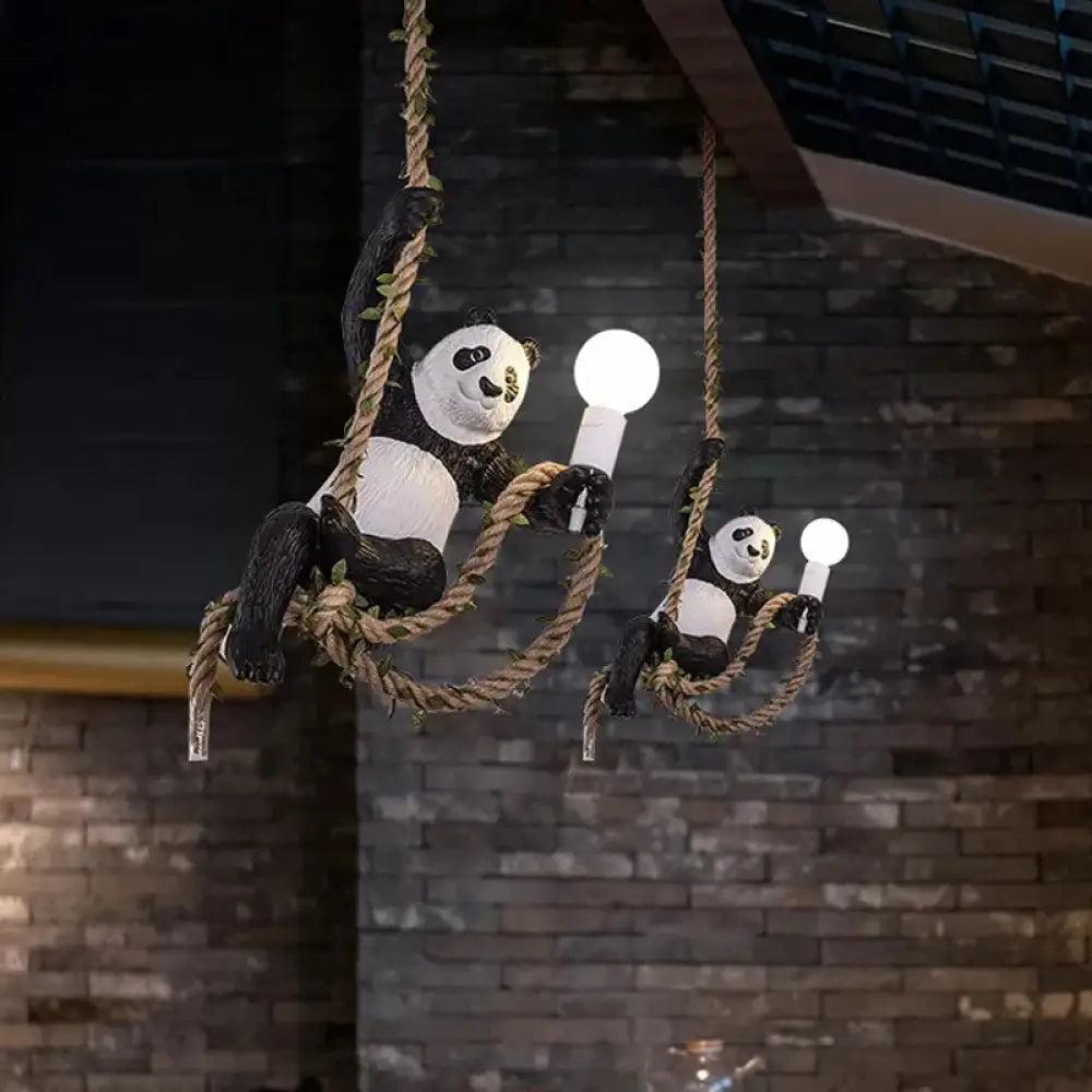 Modern White And Black Panda Hanging Lamp - Artistic 1-Bulb Pendant Ceiling Light For Restaurants