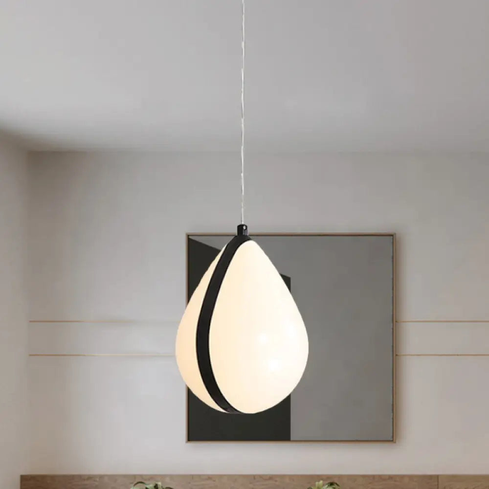 Modern White And Black Waterdrop Hanging Light - 1 Acrylic Led Pendant Lamp In White/Warm