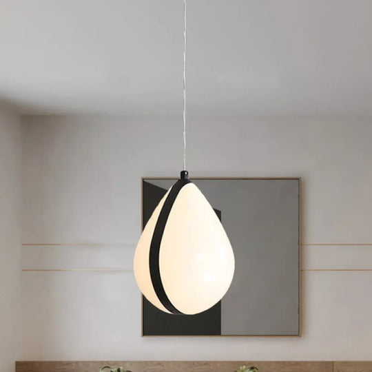 Modern White And Black Waterdrop Hanging Light - 1 Acrylic Led Pendant Lamp In White/Warm