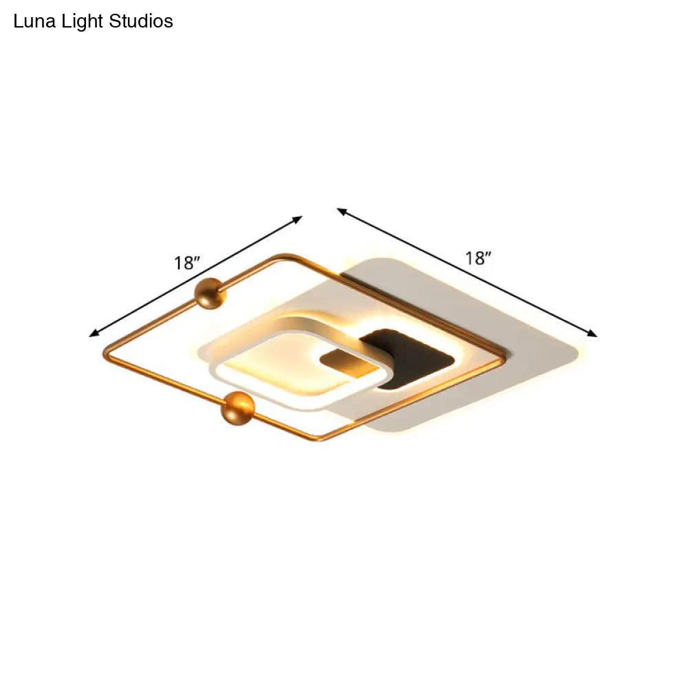 Modern White And Gold Led Bedroom Ceiling Flush Mount Fixture With Warm/White Light