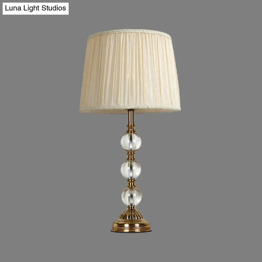 Modern White Ball Desk Lamp With Clear Crystal Base And Drum Fabric Shade - Includes 1 Bulb